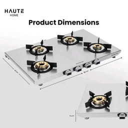 Haute Kitchen Essencia series 4Burner Manual Stove | 2MM thick Stainless Steel | 1 Jumbo 1 Medium 2 Small |Door Step Service | 10 year warranty By Haute Home