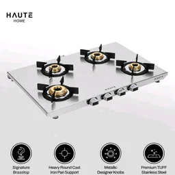 Haute Kitchen Essencia series 4Burner Manual Stove | 2MM thick Stainless Steel | 1 Jumbo 1 Medium 2 Small |Door Step Service | 10 year warranty By Haute Home