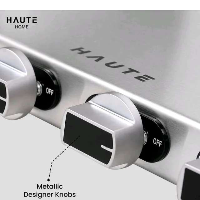 Haute Kitchen Essencia series 4Burner Manual Stove | 2MM thick Stainless Steel | 1 Jumbo 1 Medium 2 Small |Door Step Service | 10 year warranty By Haute Home