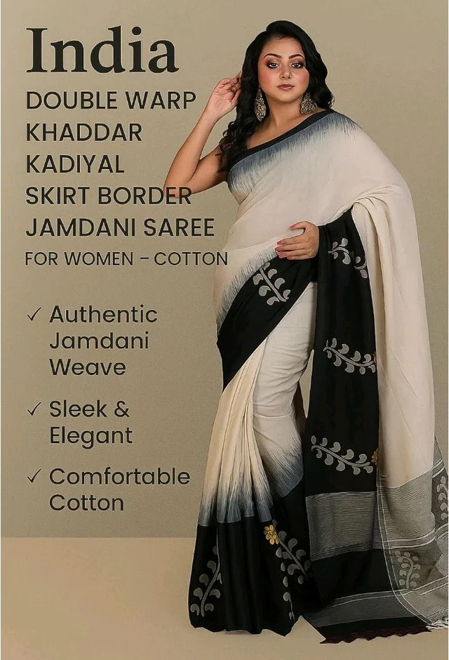 Brand: Bengal looms India Weaves of Elegance
4.6 out of 5 stars 7
Bengal Looms India Double Warp Khaddar Cotton Kadiyal Skirt Border Jamdani Saree for Women with Blouse Piece | Handwoven Ethnic Saree for Wedding, Festive, Party, Office & Pooja Wear