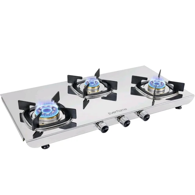 Everflame Photon 3 Burner Gas Stove | 2mm Thick Steel Body | ISI Certified Cooktop | Forged Brass Burners | 5 Years Warranty on Body & Burners + Doorstep Service -