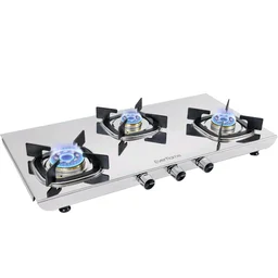 Everflame Photon 3 Burner Gas Stove | 2mm Thick Steel Body | ISI Certified Cooktop | Forged Brass Burners | 5 Years Warranty on Body & Burners + Doorstep Service -