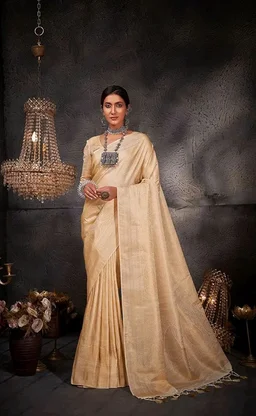 Vardha Women's Kanchipuram Art Silk Saree with Unstitched Blouse Piece - Gold Zari Woven Work Sarees for Wedding