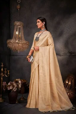 Vardha Women's Kanchipuram Art Silk Saree with Unstitched Blouse Piece - Gold Zari Woven Work Sarees for Wedding