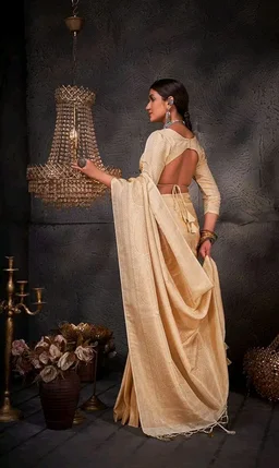 Vardha Women's Kanchipuram Art Silk Saree with Unstitched Blouse Piece - Gold Zari Woven Work Sarees for Wedding