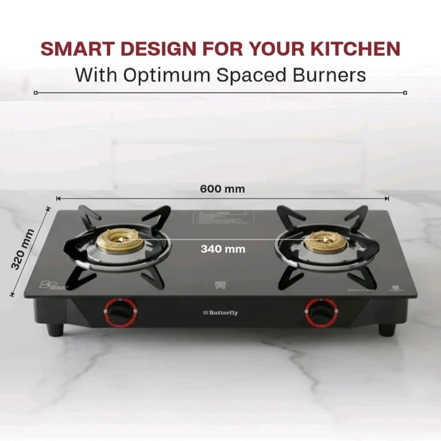 Butterfly Smart 2 Burner Glass Top Gas Stove | Manual Ignition | Scratch Resistant Toughened Glass | Brass Burners | Skid-proof Legs | 1 Year Manufacturer's Warranty | Black
Amazon's Choice