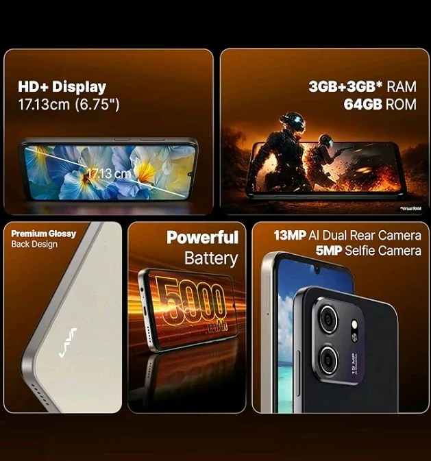Lava Bold N2 Lite (Nilgiri Blue, 3 GB RAM, 64 GB Storage) | 6.75" HD+ Display | 13MP AI Dual Rear Camera | 5000 mAh Battery | Secure Face Unlock | Fingerprint Reader | Charger & Phone-Cover in Box - Nilgiri Blue