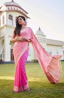 Vardha Women's Pure Georgette Saree with Plain Weave and Unstitched Matching Blouse Piece | Sari for Women