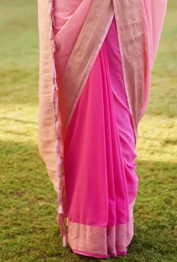 Vardha Women's Pure Georgette Saree with Plain Weave and Unstitched Matching Blouse Piece | Sari for Women