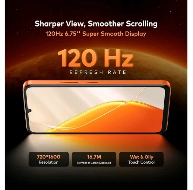 Itel Zeno 200 (Comet Orange, 4 GB RAM, 128 GB Storage) | 6.75" HD+ Display | 120 Hz Refresh Rate | IP65 Dust & Water Resistance | 13 MP Camera | 5000 mAh Battery | Charger in Box - Comeet Orange