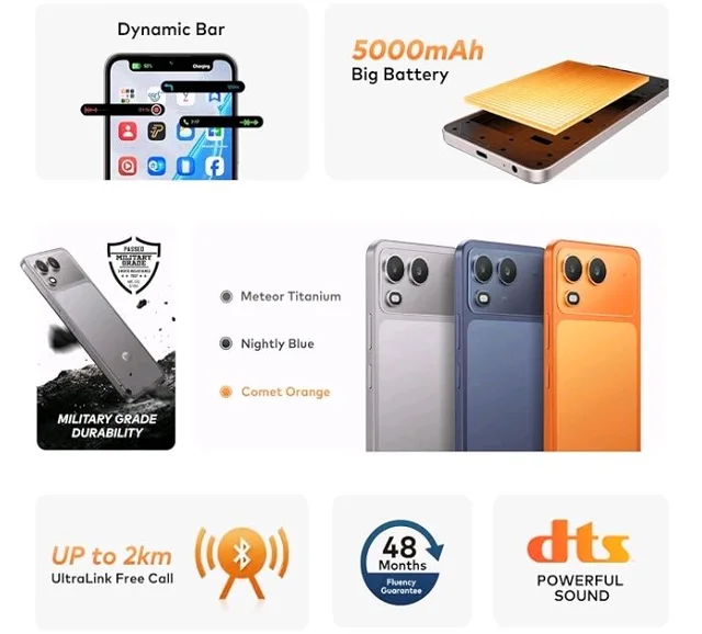 Itel Zeno 200 (Comet Orange, 4 GB RAM, 128 GB Storage) | 6.75" HD+ Display | 120 Hz Refresh Rate | IP65 Dust & Water Resistance | 13 MP Camera | 5000 mAh Battery | Charger in Box - Comeet Orange
