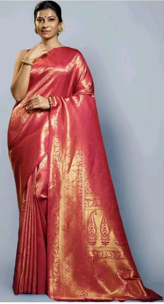 Vardha Women's Kanjivaram Art Silk Saree With Blouse Piece, Zari Woven Kasuba Silk