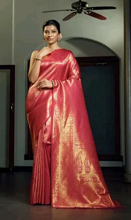Vardha Women's Kanjivaram Art Silk Saree With Blouse Piece, Zari Woven Kasuba Silk