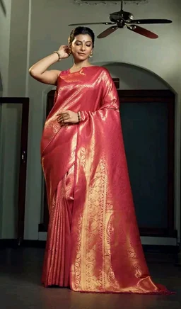Vardha Women's Kanjivaram Art Silk Saree With Blouse Piece, Zari Woven Kasuba Silk