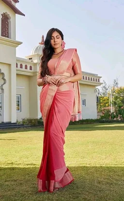 Vardha Women's Pure Georgette Saree with Plain Weave and Unstitched Matching Blouse Piece | Sari for Women