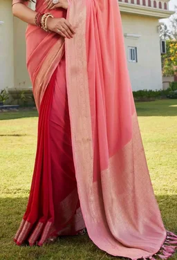 Vardha Women's Pure Georgette Saree with Plain Weave and Unstitched Matching Blouse Piece | Sari for Women