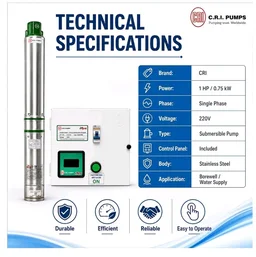 CRI Submersible Pump 1 HP, 10 Stage Pump, 65 meter head, with Digital Control Starter/Panel by SwitchWell