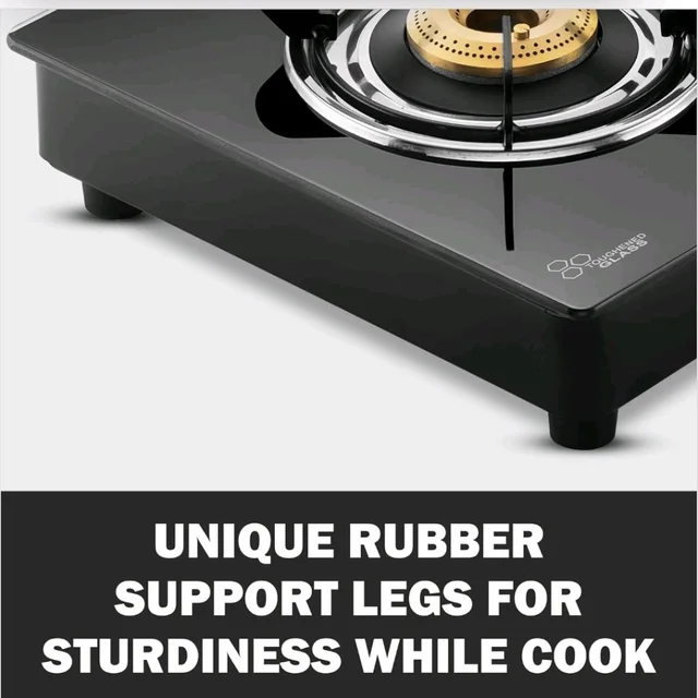 Butterfly Rapid 3 Burner Glass Top Gas Stove | Auto Ignition | Scratch Resistant Toughened Glass | Brass Burners | Skid-proof Legs | 1 Year Manufacturer's Warranty | Black