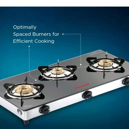 Butterfly Radiant Jumbo 3 Burner Glass Top Gas Stove | Tri-pin Brass Burners | 6mm Toughened Glass | Detachable Spill Tray | Enamel Pan Supports | Rust free SS Frame| 2 Year Warranty| Manual Ignition