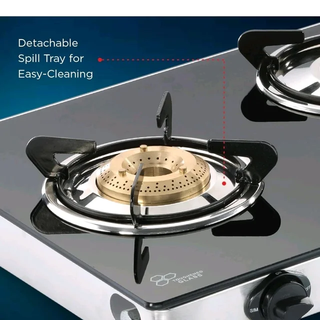 Butterfly Radiant Jumbo 3 Burner Glass Top Gas Stove | Tri-pin Brass Burners | 6mm Toughened Glass | Detachable Spill Tray | Enamel Pan Supports | Rust free SS Frame| 2 Year Warranty| Manual Ignition