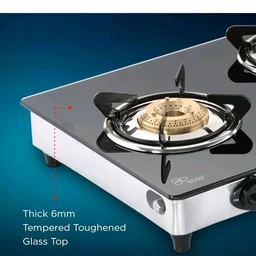Butterfly Radiant Jumbo 3 Burner Glass Top Gas Stove | Tri-pin Brass Burners | 6mm Toughened Glass | Detachable Spill Tray | Enamel Pan Supports | Rust free SS Frame| 2 Year Warranty| Manual Ignition