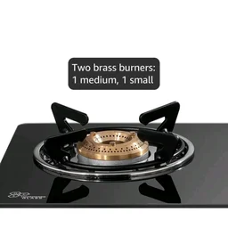 Sunflame Pride Gas Stove 2 Burners Glass Top 60 cm Wide | 1 Medium & 1 Small Brass Burners Gas Stove | 2-Years Product Coverage by Sunflame | Ergonomic Knobs | Easy to Maintain | Toughened Glass Top