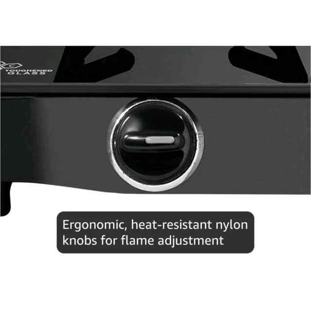 Sunflame Pride Gas Stove 2 Burners Glass Top 60 cm Wide | 1 Medium & 1 Small Brass Burners Gas Stove | 2-Years Product Coverage by Sunflame | Ergonomic Knobs | Easy to Maintain | Toughened Glass Top