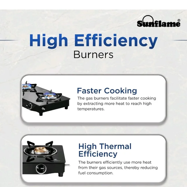 Sunflame Pride Gas Stove 2 Burners Glass Top 60 cm Wide | 1 Medium & 1 Small Brass Burners Gas Stove | 2-Years Product Coverage by Sunflame | Ergonomic Knobs | Easy to Maintain | Toughened Glass Top