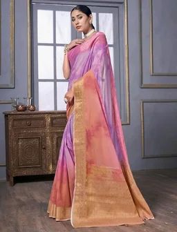 Vardha Women's Pure Georgette Banarasi Saree with Blouse Piece Woven Design Print With Zari Work (Purple) | Premium Design | Comfortable Fit | Ideal for Festive, Casual, or Daily Wear | Stylish