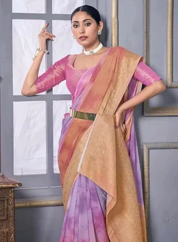 Vardha Women's Pure Georgette Banarasi Saree with Blouse Piece Woven Design Print With Zari Work (Purple) | Premium Design | Comfortable Fit | Ideal for Festive, Casual, or Daily Wear | Stylish