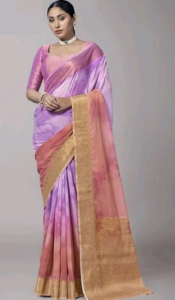Vardha Women's Pure Georgette Banarasi Saree with Blouse Piece Woven Design Print With Zari Work (Purple) | Premium Design | Comfortable Fit | Ideal for Festive, Casual, or Daily Wear | Stylish