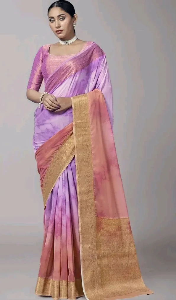 Vardha Women's Pure Georgette Banarasi Saree with Blouse Piece Woven Design Print With Zari Work (Purple) | Premium Design | Comfortable Fit | Ideal for Festive, Casual, or Daily Wear | Stylish