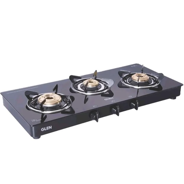 Glen Toughened Glass Top PNG Gas Stove 72 cm | Extra Large | Brass Burners | Black | Manual Ignition | ISI Certified | 360 Revolving Nozzle | 2 Year Warranty | 1033GTXLBBBLPN