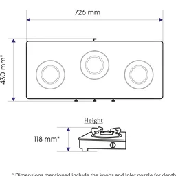 Glen Toughened Glass Top PNG Gas Stove 72 cm | Extra Large | Brass Burners | Black | Manual Ignition | ISI Certified | 360 Revolving Nozzle | 2 Year Warranty | 1033GTXLBBBLPN