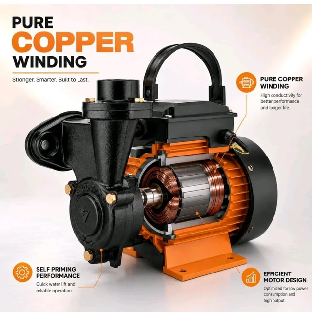 Kirloskar Mini Anisa I Centrifugal Water Pump, 1 HP, 24 Metres Head, 2600 LPH Discharge Capacity, Self Priming, Pure Copper Winding