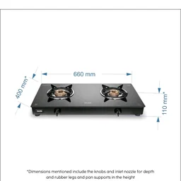 Glen Apex 2 Burner LPG Gas Stove 66 cm | 6mm Toughened Glass Top | Brass Burners | ISI Certified | Manual Ignition | Black with Drip Trays & Revolving Inlet Nozzle | 2 Year Warranty
