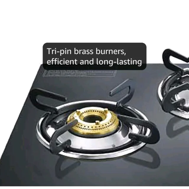 Prestige Magic plus Toughened Glass-Top(Long)4 Brass Burner LPG Gas Stove (GTMP-04L)| Black Spill Proof Desig