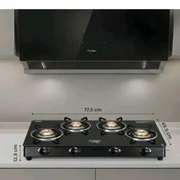 Prestige Magic plus Toughened Glass-Top(Long)4 Brass Burner LPG Gas Stove (GTMP-04L)| Black Spill Proof Desig