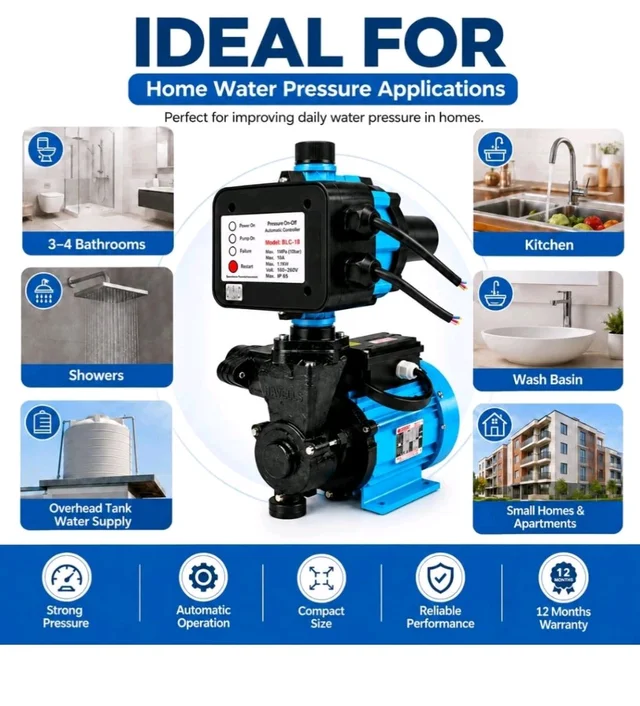 Havells 1hp Pressure Booster Pump for Home Upto 3-4 Bathroom and Kitchen I 1hp with Automatic pump controller IWater pump 1hp I 12 Months Warranty
100+ bought in past month