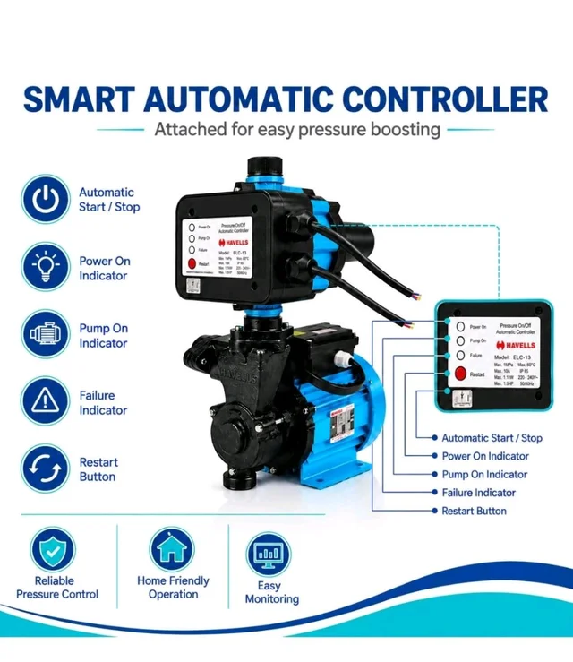 Havells 1hp Pressure Booster Pump for Home Upto 3-4 Bathroom and Kitchen I 1hp with Automatic pump controller IWater pump 1hp I 12 Months Warranty
100+ bought in past month