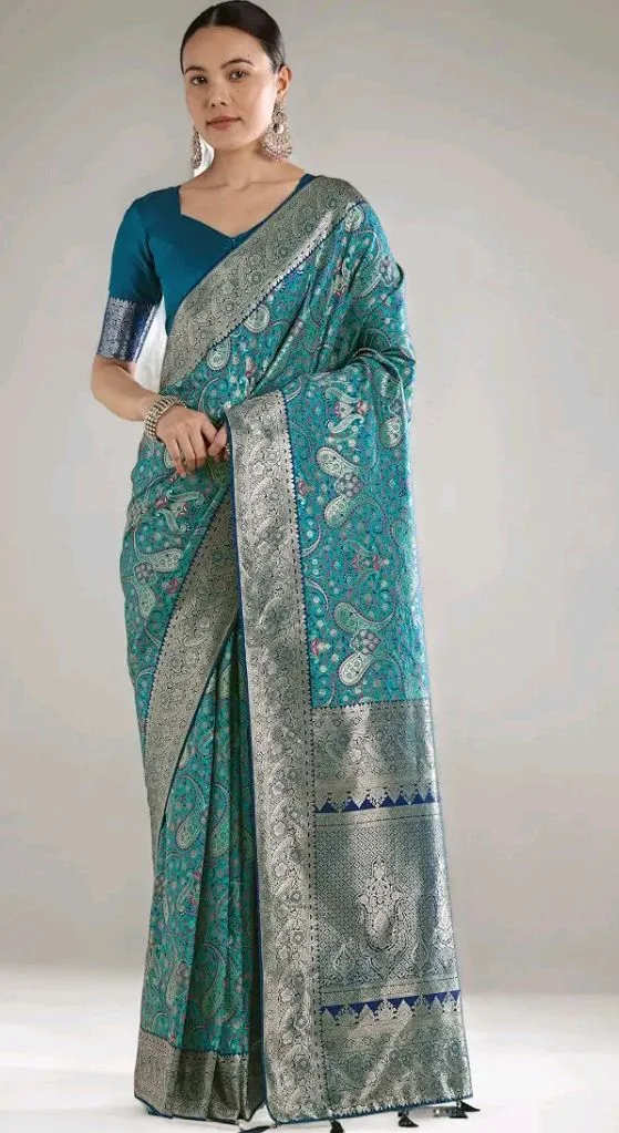 Monjolika Fashion Women's Pure Kanjivaram Style Pashmina Soft Silk Saree With Blouse For Wedding(16100_Color)