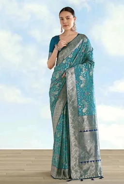 Monjolika Fashion Women's Pure Kanjivaram Style Pashmina Soft Silk Saree With Blouse For Wedding(16100_Color)