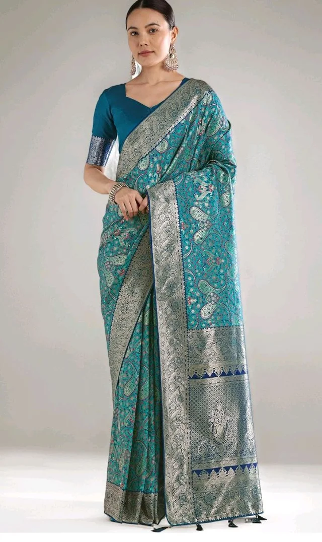 Monjolika Fashion Women's Pure Kanjivaram Style Pashmina Soft Silk Saree With Blouse For Wedding(16100_Color)