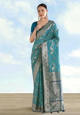 Monjolika Fashion Women's Pure Kanjivaram Style Pashmina Soft Silk Saree With Blouse For Wedding(16100_Color)