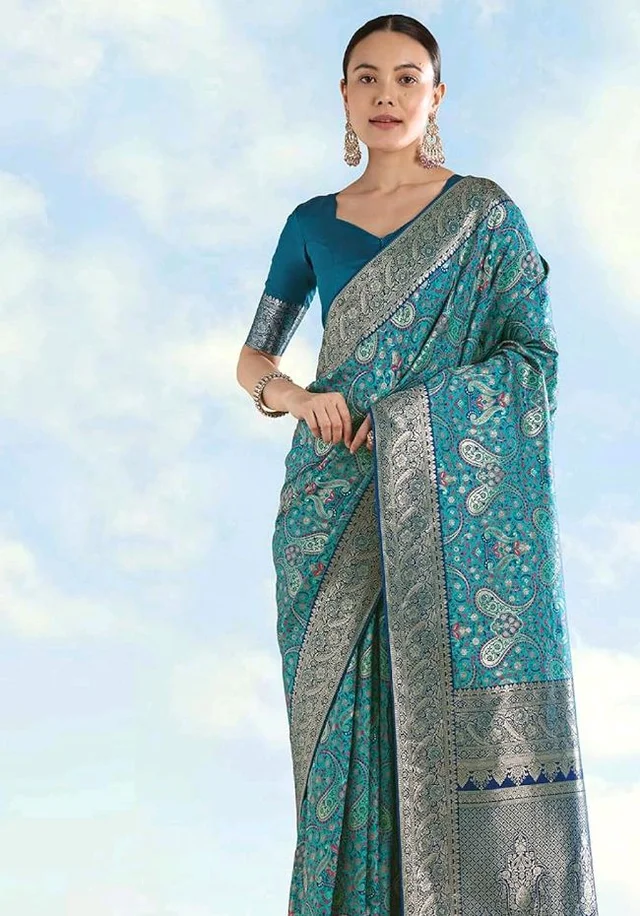 Monjolika Fashion Women's Pure Kanjivaram Style Pashmina Soft Silk Saree With Blouse For Wedding(16100_Color)