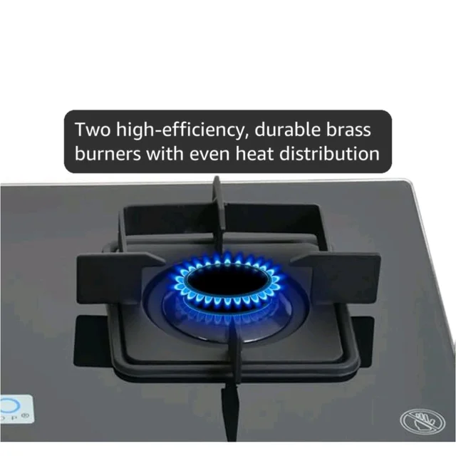 Cello Black Pearl 2 Burner Toughened Glass Top Gas Stove, Brass Burners, Black Finish Brass Manual Gas Stove, 1 Year Warranty (2 Burner)