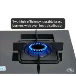 Cello Black Pearl 2 Burner Toughened Glass Top Gas Stove, Brass Burners, Black Finish Brass Manual Gas Stove, 1 Year Warranty (2 Burner)
