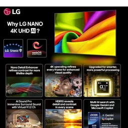 Visit the LG Store
3.9
3.9 out of 5 stars
(5,248)
LG 108 cms (43 inches) NU87 AI Series Nano 4K Ultra HD (3840 x 2160) Smart webOS LED TV 43NU870BPLA 2026