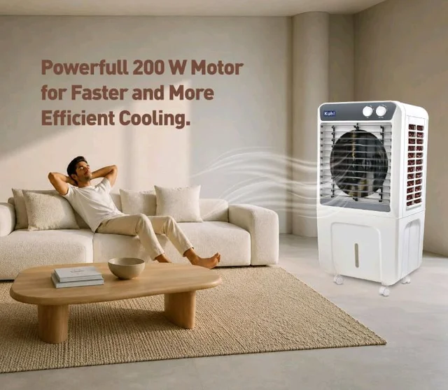 KUHL Brizo DC-100 Portable Desert Air Cooler | 200W | 100L Capacity | 16" Blades | Ice Chamber & Honeycomb Cooling Pads | Powerful Air Delivery | 1350 RPM | 30ft Air Throw | Inverter Compatible
33%
off