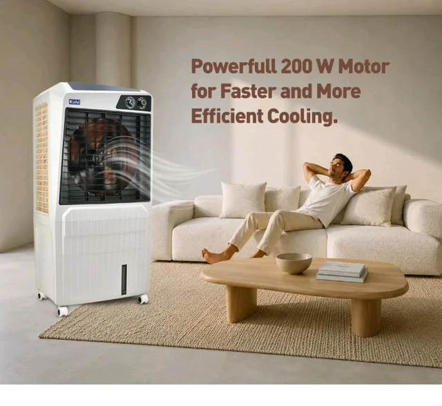 KUHL Brizo DC-60 Portable Desert Air Cooler|200W|60L Capacity| 16" Blades | Honeycomb Cooling Pads for long-lasting Cooling| Powerful Air Delivery | 1350 RPM | 32ft Air Throw | Inverter Compatible